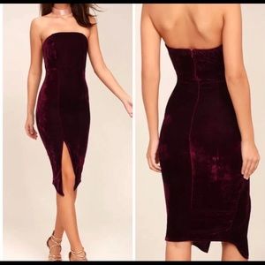 Lulus Hey baby burgundy velvet strapless dress